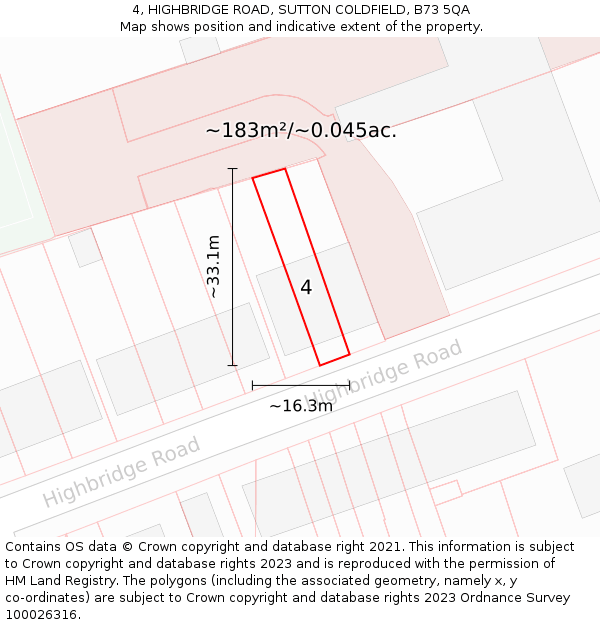 4, HIGHBRIDGE ROAD, SUTTON COLDFIELD, B73 5QA: Plot and title map