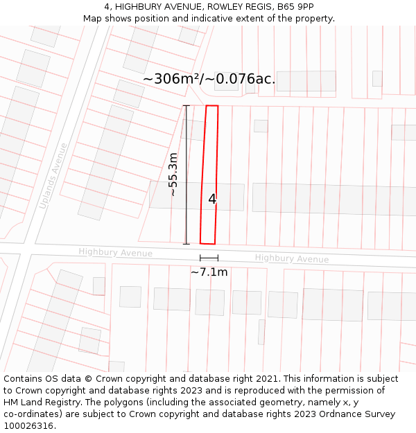 4, HIGHBURY AVENUE, ROWLEY REGIS, B65 9PP: Plot and title map