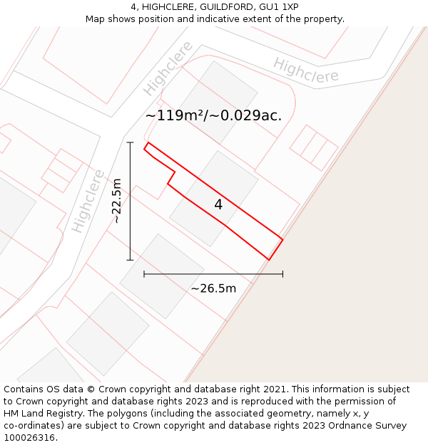 4, HIGHCLERE, GUILDFORD, GU1 1XP: Plot and title map