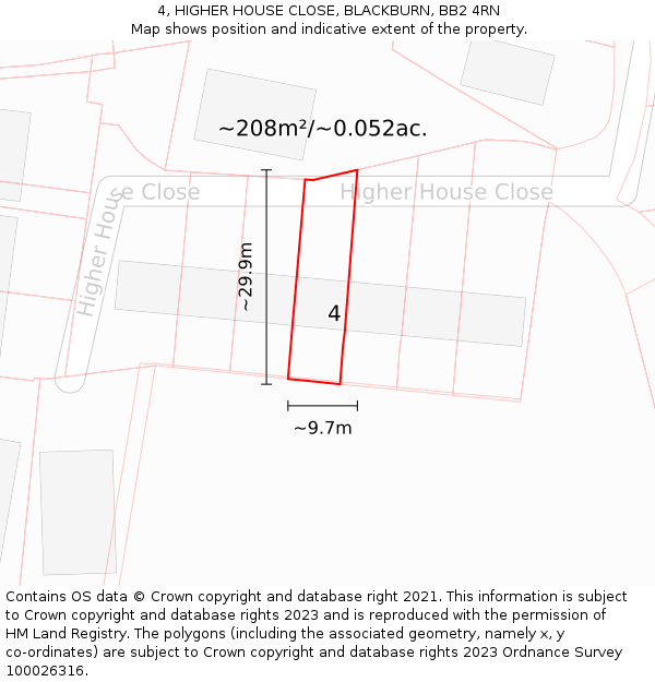 4, HIGHER HOUSE CLOSE, BLACKBURN, BB2 4RN: Plot and title map