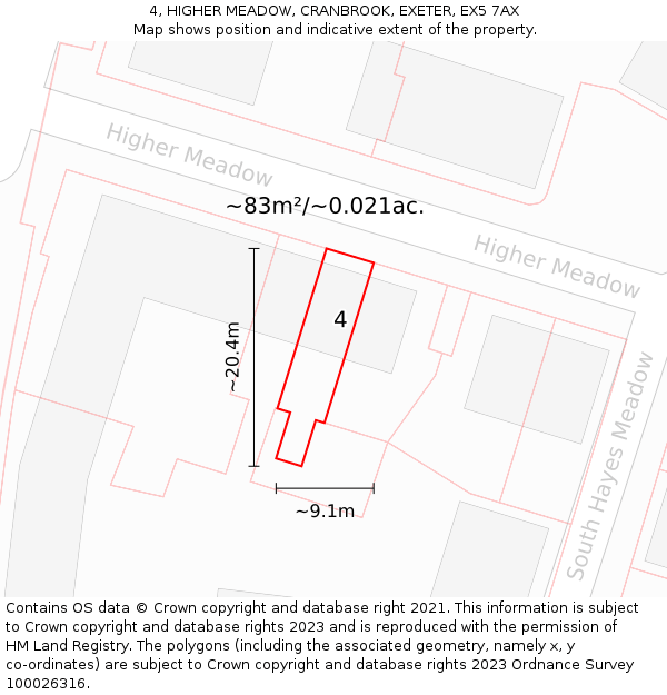 4, HIGHER MEADOW, CRANBROOK, EXETER, EX5 7AX: Plot and title map