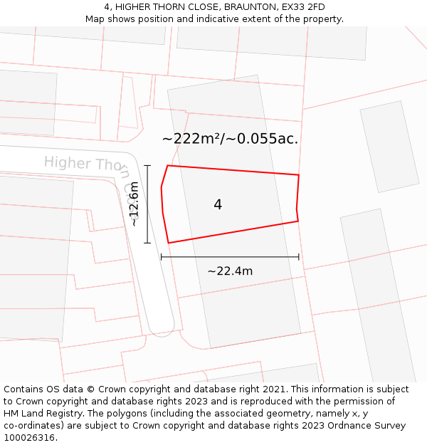 4, HIGHER THORN CLOSE, BRAUNTON, EX33 2FD: Plot and title map