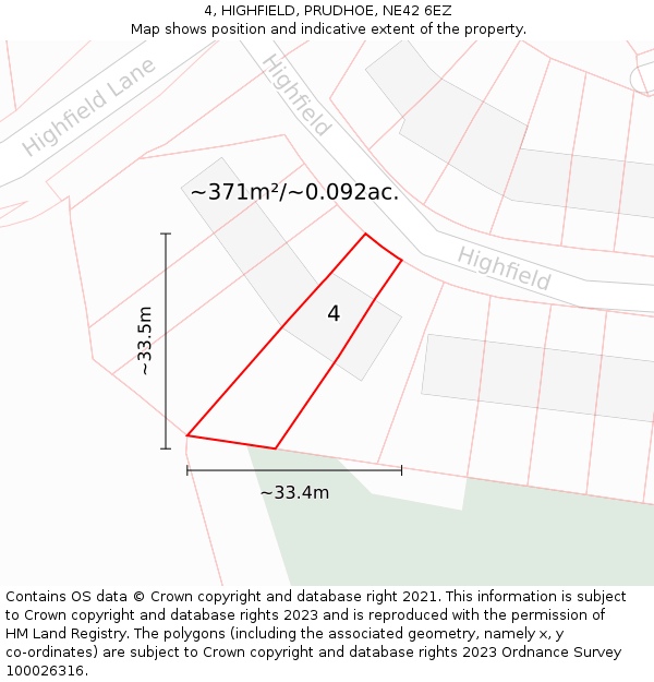 4, HIGHFIELD, PRUDHOE, NE42 6EZ: Plot and title map