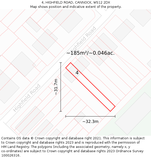 4, HIGHFIELD ROAD, CANNOCK, WS12 2DX: Plot and title map