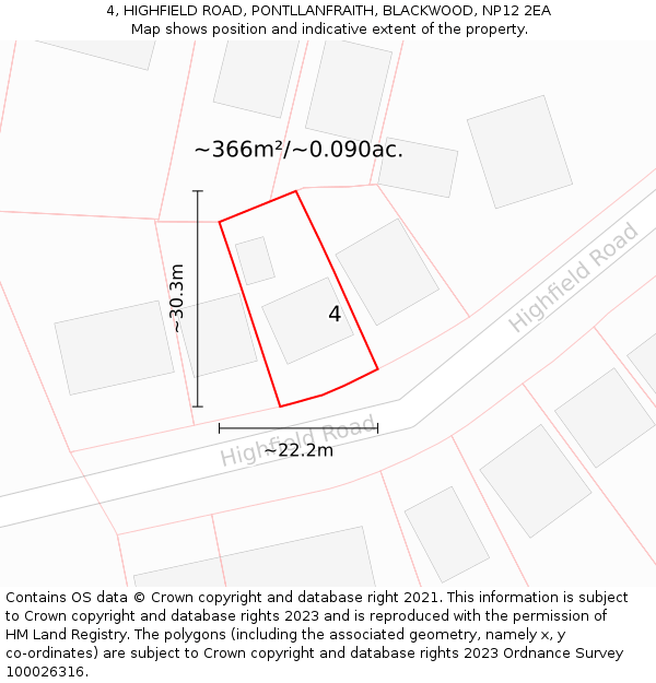 4, HIGHFIELD ROAD, PONTLLANFRAITH, BLACKWOOD, NP12 2EA: Plot and title map