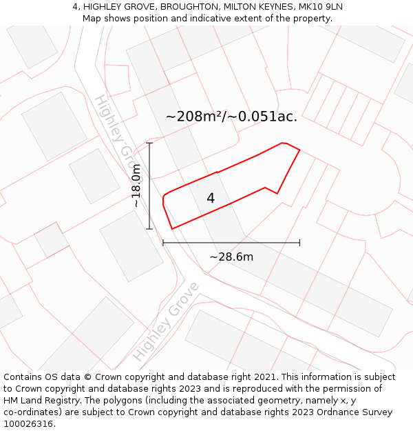 4, HIGHLEY GROVE, BROUGHTON, MILTON KEYNES, MK10 9LN: Plot and title map
