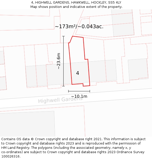 4, HIGHWELL GARDENS, HAWKWELL, HOCKLEY, SS5 4LY: Plot and title map