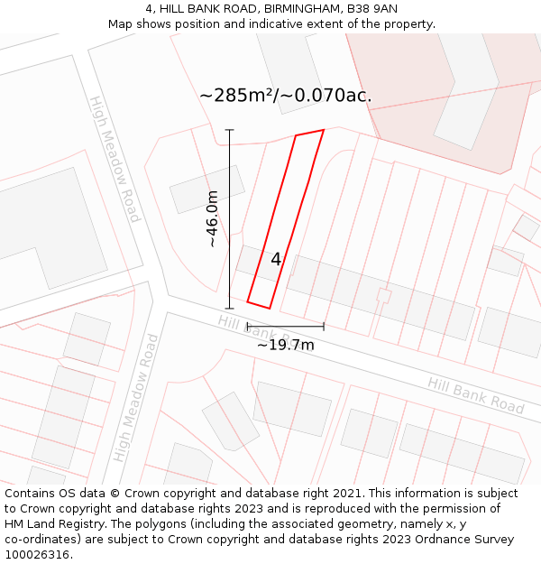 4, HILL BANK ROAD, BIRMINGHAM, B38 9AN: Plot and title map