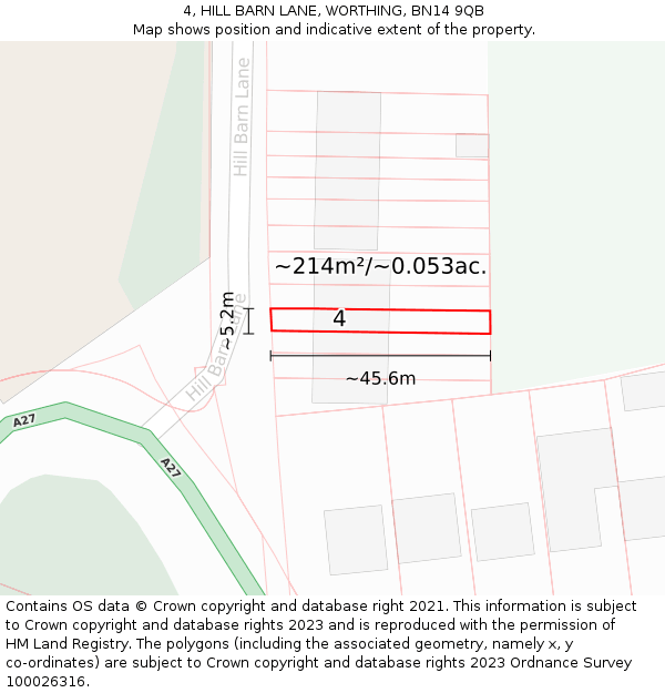4, HILL BARN LANE, WORTHING, BN14 9QB: Plot and title map