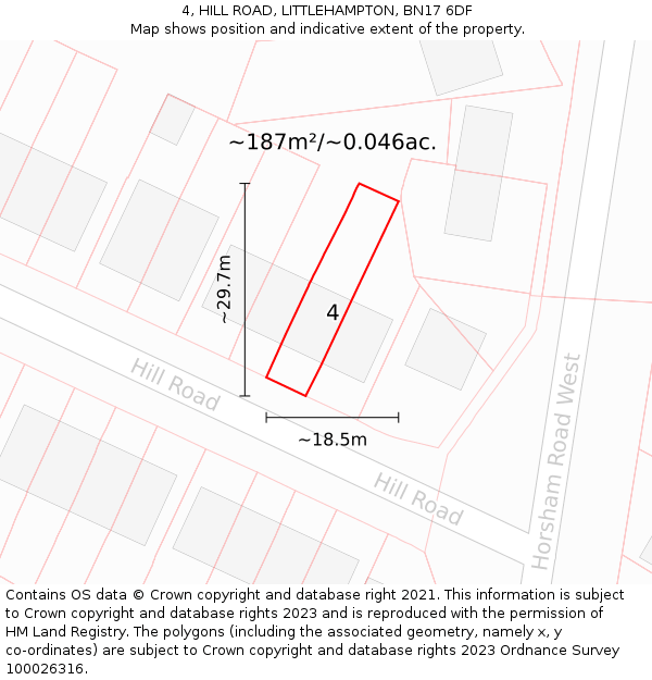 4, HILL ROAD, LITTLEHAMPTON, BN17 6DF: Plot and title map