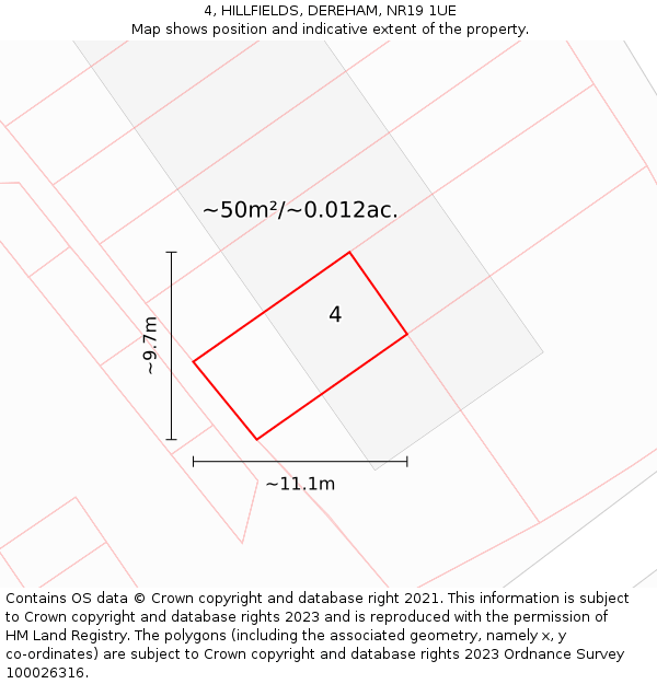 4, HILLFIELDS, DEREHAM, NR19 1UE: Plot and title map