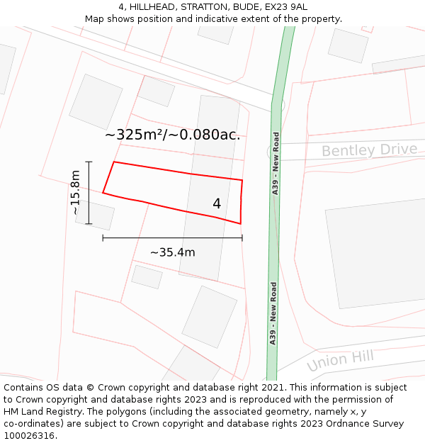 4, HILLHEAD, STRATTON, BUDE, EX23 9AL: Plot and title map