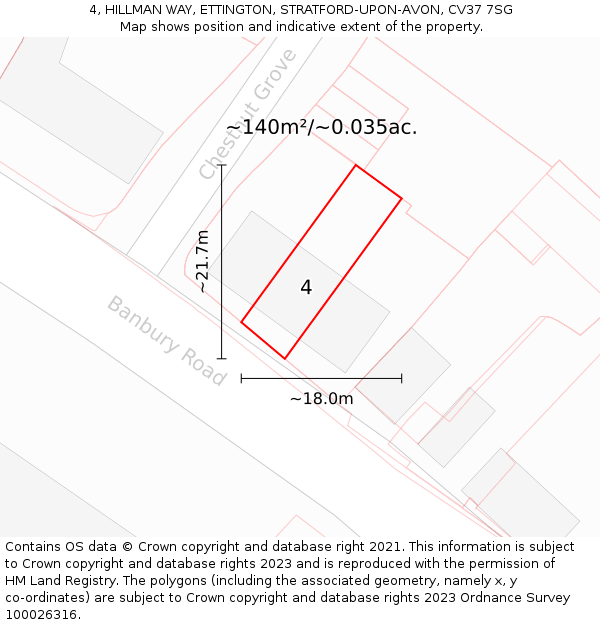 4, HILLMAN WAY, ETTINGTON, STRATFORD-UPON-AVON, CV37 7SG: Plot and title map