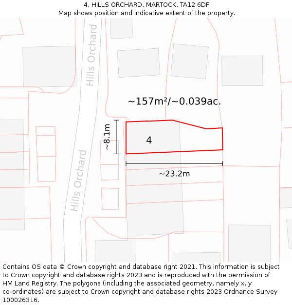 4, HILLS ORCHARD, MARTOCK, TA12 6DF: Plot and title map