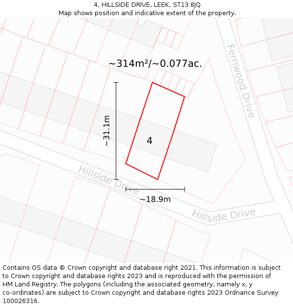 4, HILLSIDE DRIVE, LEEK, ST13 8JQ: Plot and title map