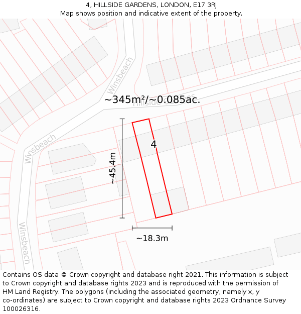 4, HILLSIDE GARDENS, LONDON, E17 3RJ: Plot and title map