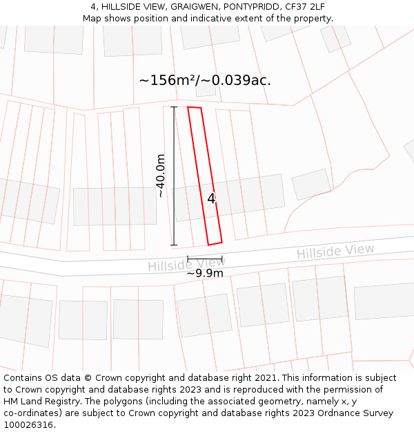 4, HILLSIDE VIEW, GRAIGWEN, PONTYPRIDD, CF37 2LF: Plot and title map