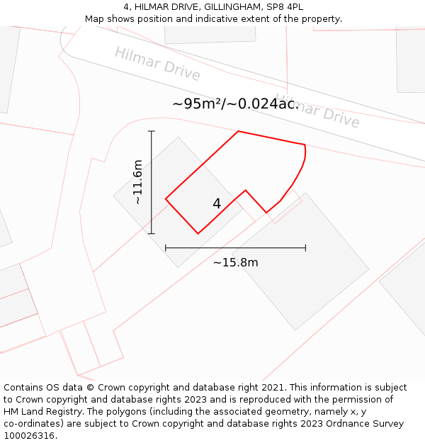 4, HILMAR DRIVE, GILLINGHAM, SP8 4PL: Plot and title map
