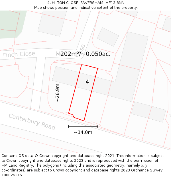 4, HILTON CLOSE, FAVERSHAM, ME13 8NN: Plot and title map