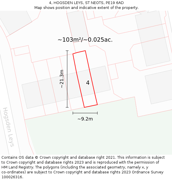 4, HOGSDEN LEYS, ST NEOTS, PE19 6AD: Plot and title map