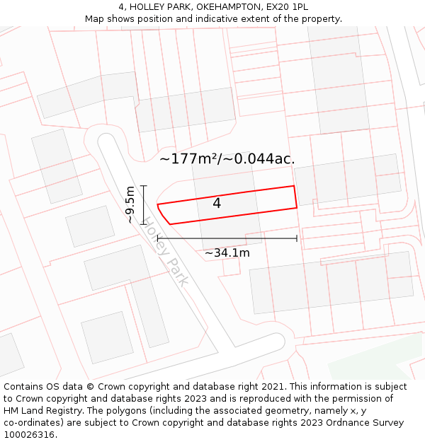 4, HOLLEY PARK, OKEHAMPTON, EX20 1PL: Plot and title map