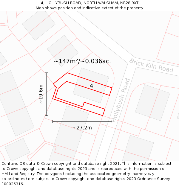 4, HOLLYBUSH ROAD, NORTH WALSHAM, NR28 9XT: Plot and title map