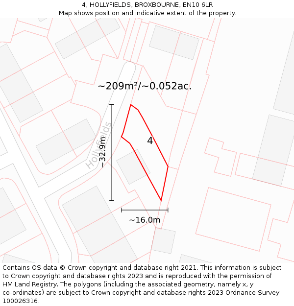 4, HOLLYFIELDS, BROXBOURNE, EN10 6LR: Plot and title map