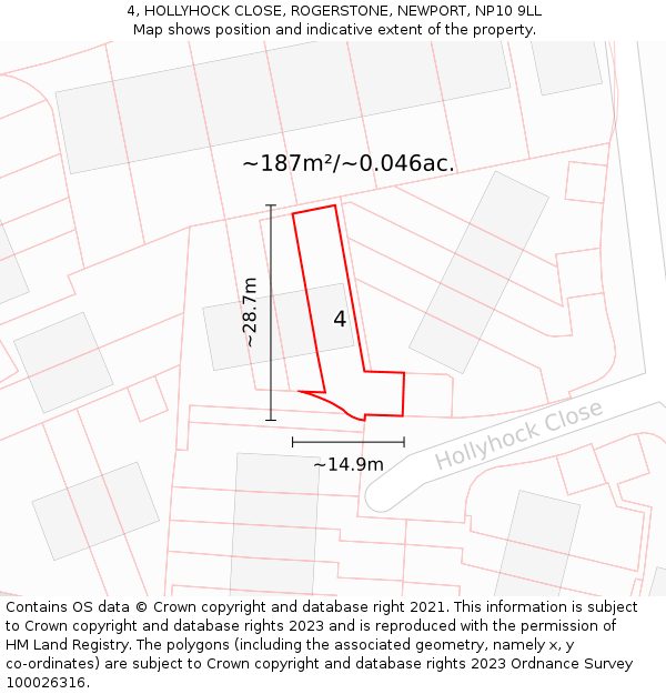 4, HOLLYHOCK CLOSE, ROGERSTONE, NEWPORT, NP10 9LL: Plot and title map