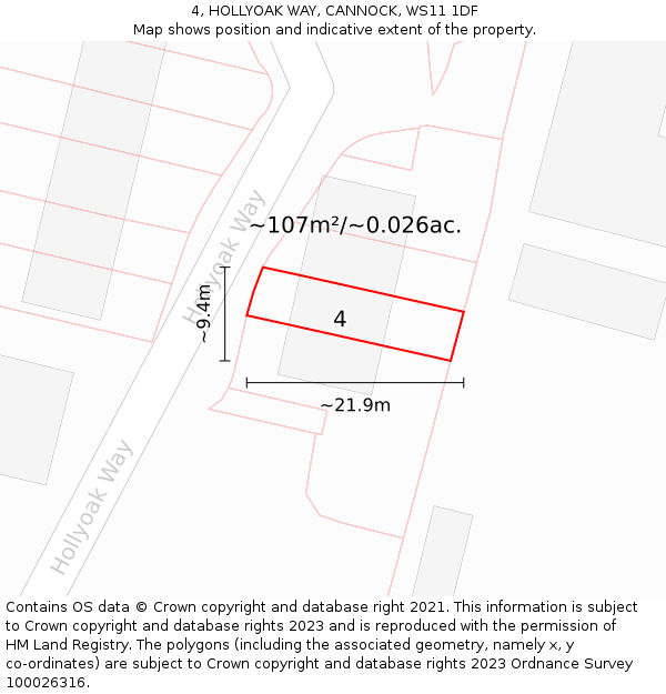 4, HOLLYOAK WAY, CANNOCK, WS11 1DF: Plot and title map