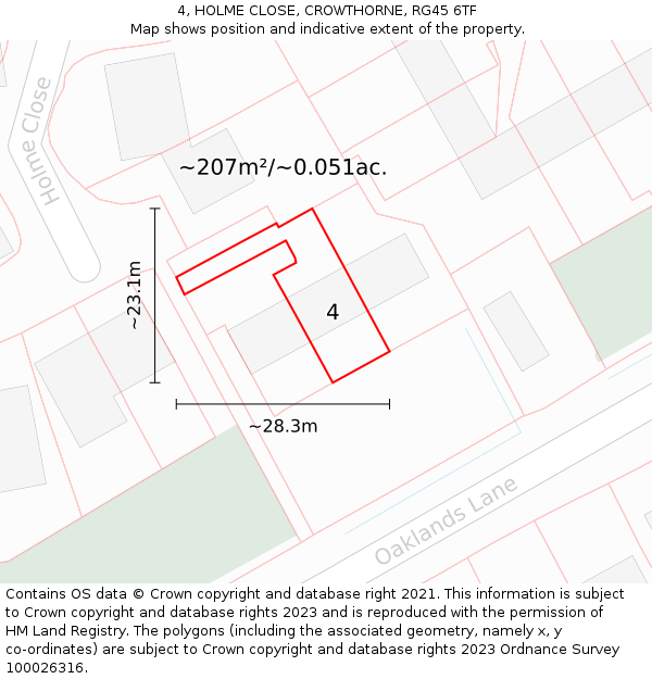 4, HOLME CLOSE, CROWTHORNE, RG45 6TF: Plot and title map