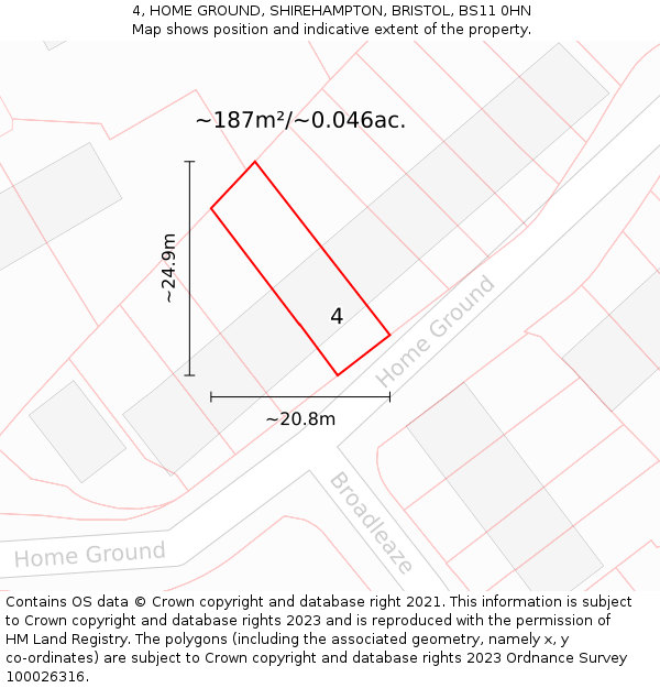 4, HOME GROUND, SHIREHAMPTON, BRISTOL, BS11 0HN: Plot and title map