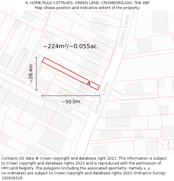 4, HOME RULE COTTAGES, GREEN LANE, CROWBOROUGH, TN6 2BP: Plot and title map