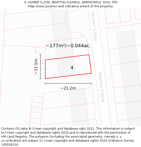 4, HOMER CLOSE, BRATTON FLEMING, BARNSTAPLE, EX31 4TD: Plot and title map