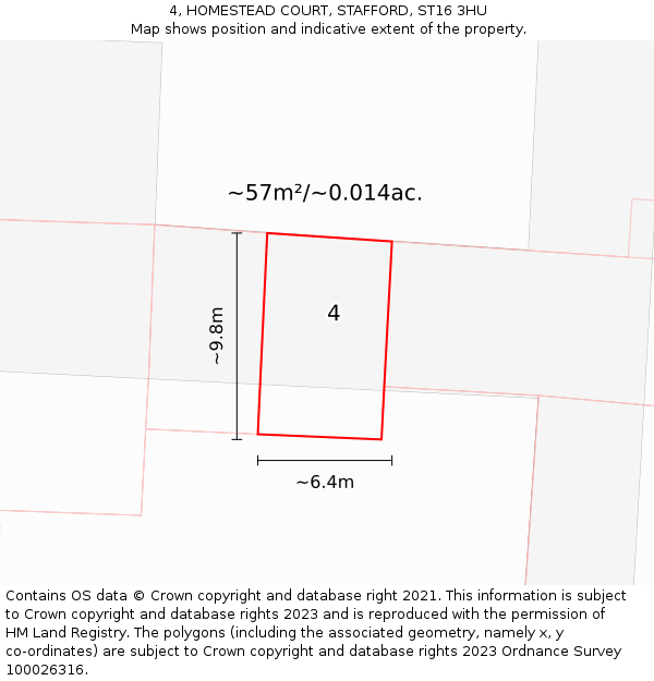 4, HOMESTEAD COURT, STAFFORD, ST16 3HU: Plot and title map