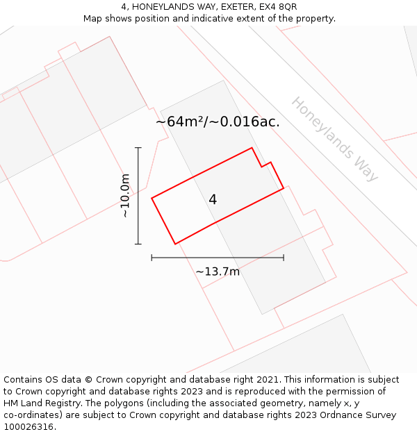 4, HONEYLANDS WAY, EXETER, EX4 8QR: Plot and title map