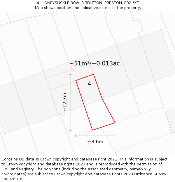 4, HONEYSUCKLE ROW, RIBBLETON, PRESTON, PR2 6YT: Plot and title map