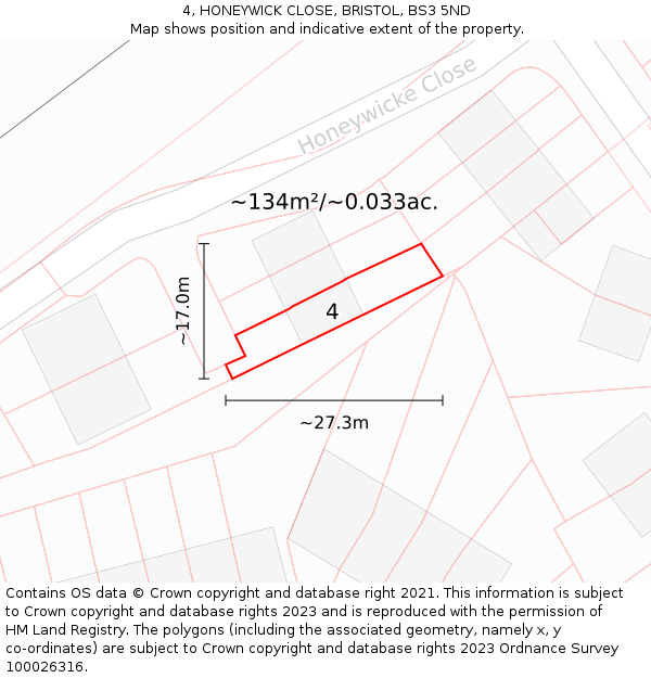 4, HONEYWICK CLOSE, BRISTOL, BS3 5ND: Plot and title map