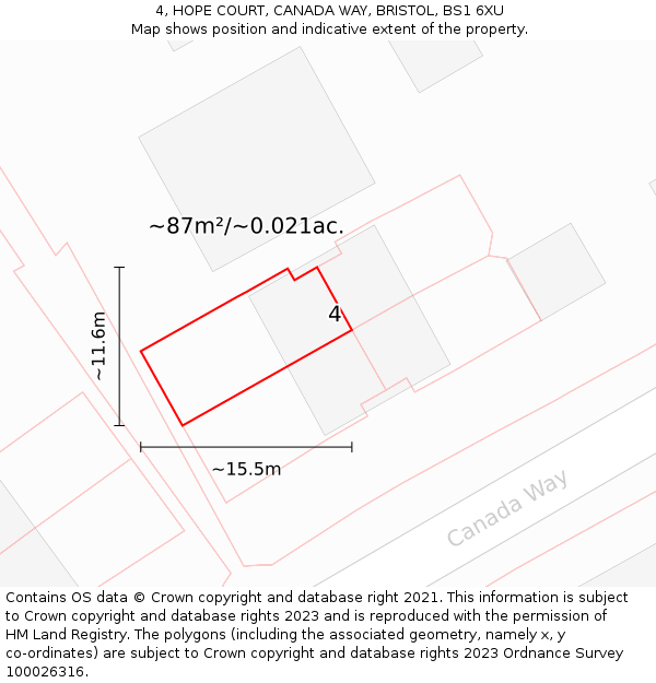 4, HOPE COURT, CANADA WAY, BRISTOL, BS1 6XU: Plot and title map