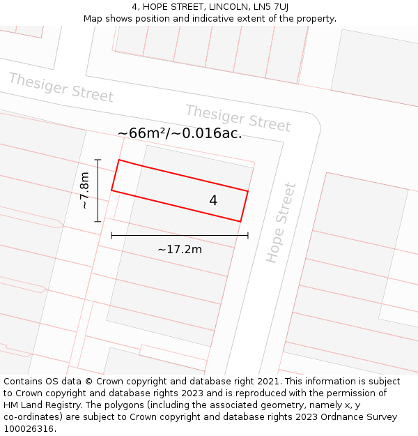 4, HOPE STREET, LINCOLN, LN5 7UJ: Plot and title map