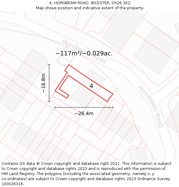 4, HORNBEAM ROAD, BICESTER, OX26 3XZ: Plot and title map
