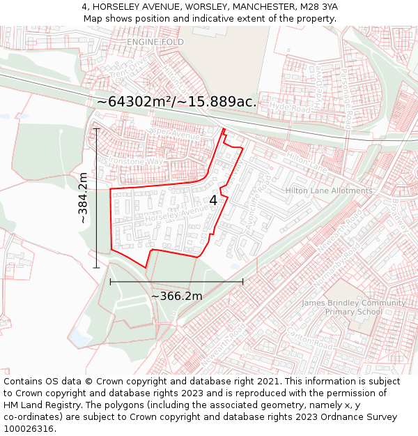 4, HORSELEY AVENUE, WORSLEY, MANCHESTER, M28 3YA: Plot and title map