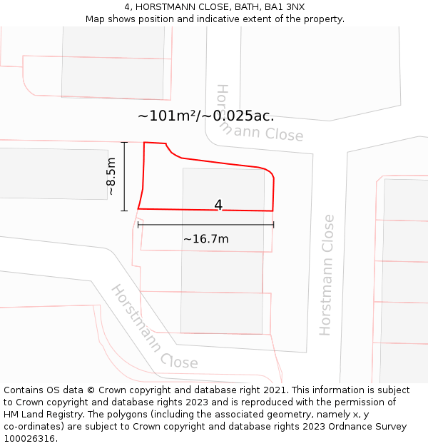 4, HORSTMANN CLOSE, BATH, BA1 3NX: Plot and title map