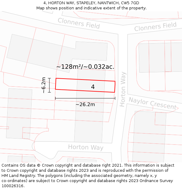 4, HORTON WAY, STAPELEY, NANTWICH, CW5 7GD: Plot and title map