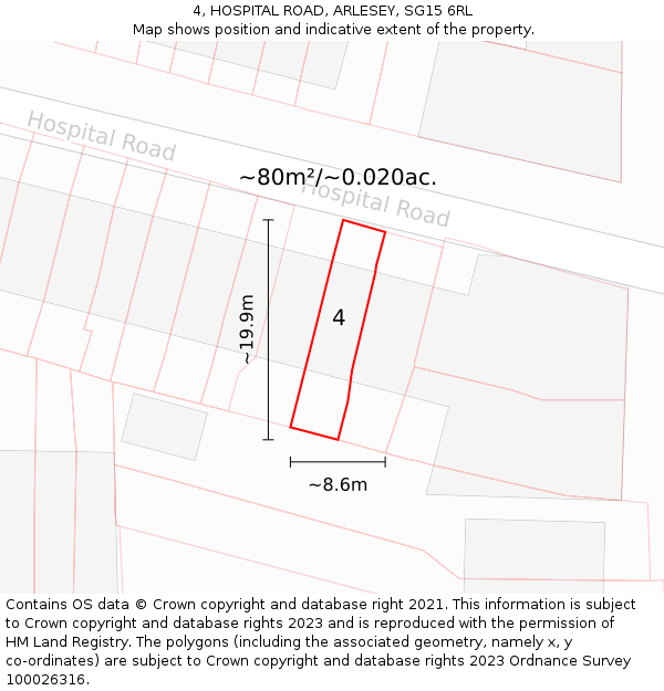4, HOSPITAL ROAD, ARLESEY, SG15 6RL: Plot and title map