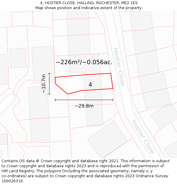 4, HOSTIER CLOSE, HALLING, ROCHESTER, ME2 1ES: Plot and title map