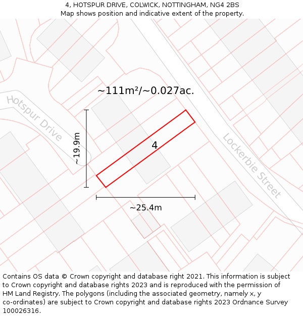 4, HOTSPUR DRIVE, COLWICK, NOTTINGHAM, NG4 2BS: Plot and title map