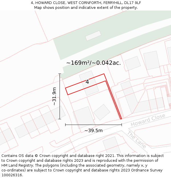 4, HOWARD CLOSE, WEST CORNFORTH, FERRYHILL, DL17 9LF: Plot and title map