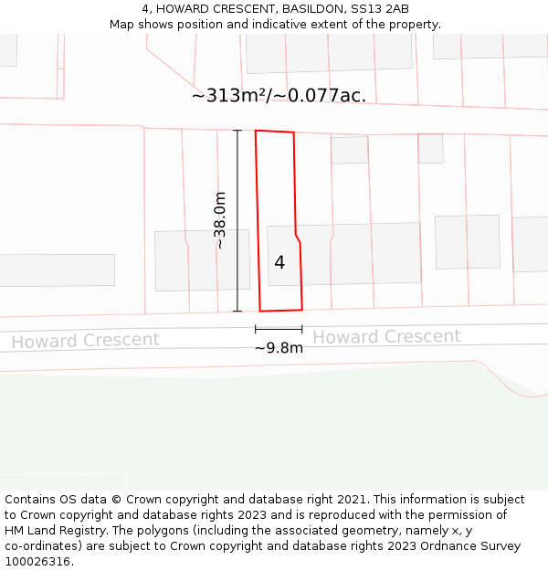 4, HOWARD CRESCENT, BASILDON, SS13 2AB: Plot and title map
