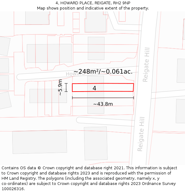 4, HOWARD PLACE, REIGATE, RH2 9NP: Plot and title map