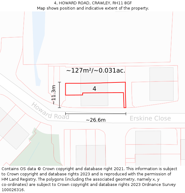 4, HOWARD ROAD, CRAWLEY, RH11 8GF: Plot and title map